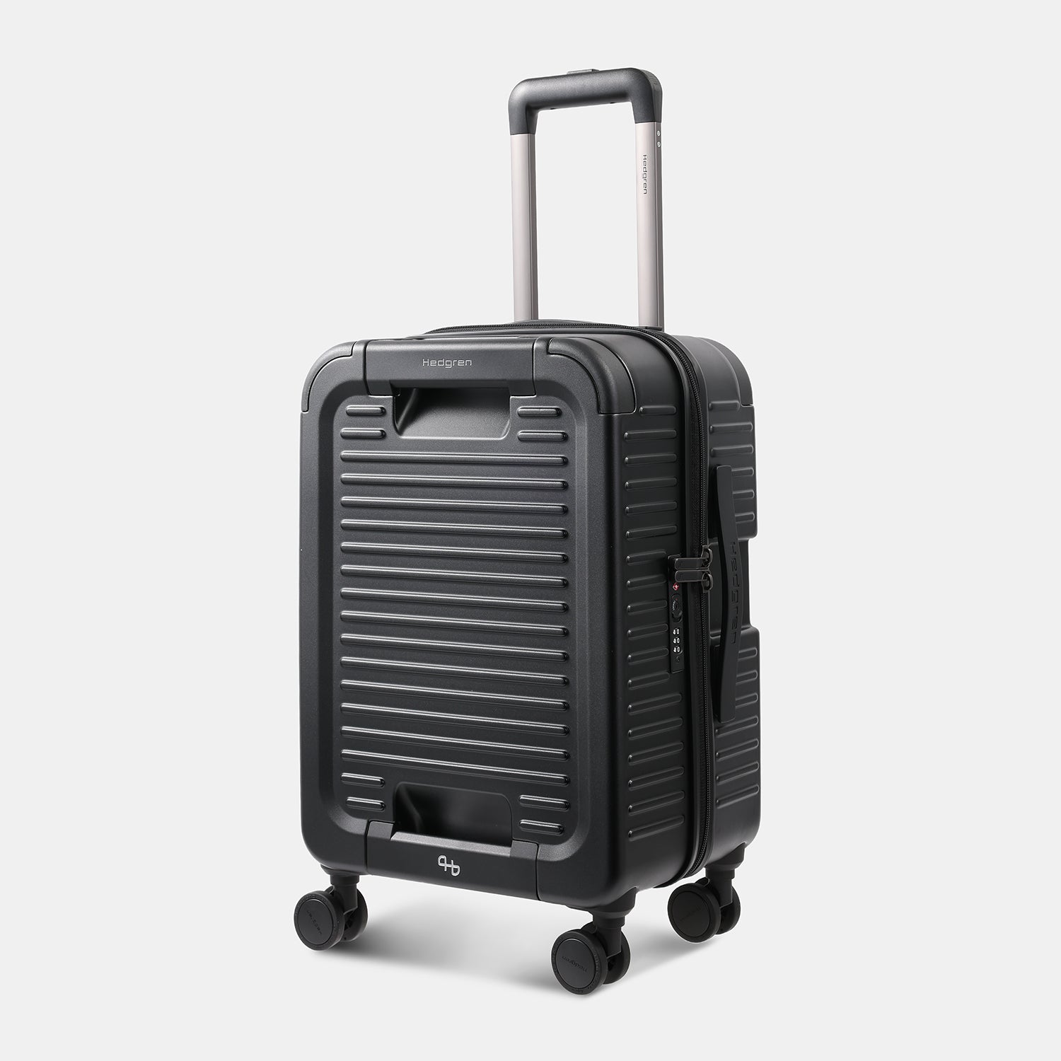 Angled view of the Hedgren Raku Yuno hard-shell luggage in Black, showcasing its clean lines and premium textured finish. Shop the Latest Online
