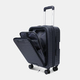 Angled view of the opened Hedgren Raku Yuno Front Pocket Luggage in Blue, showcasing different layers. Shop Online at Mosafer Qatar