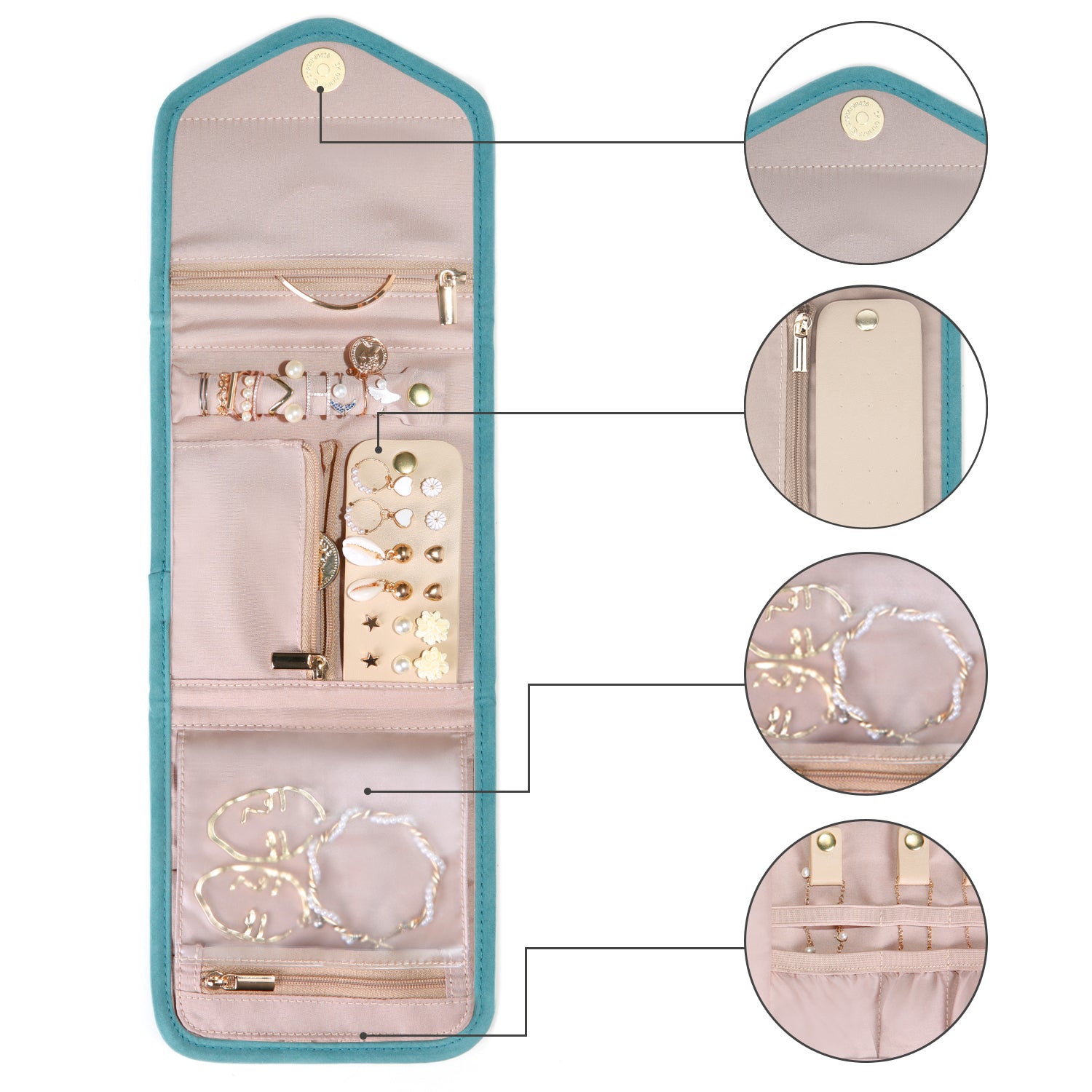 MOSAFER BAGSMART TEAL MINI JEWELRY ORGANIZER