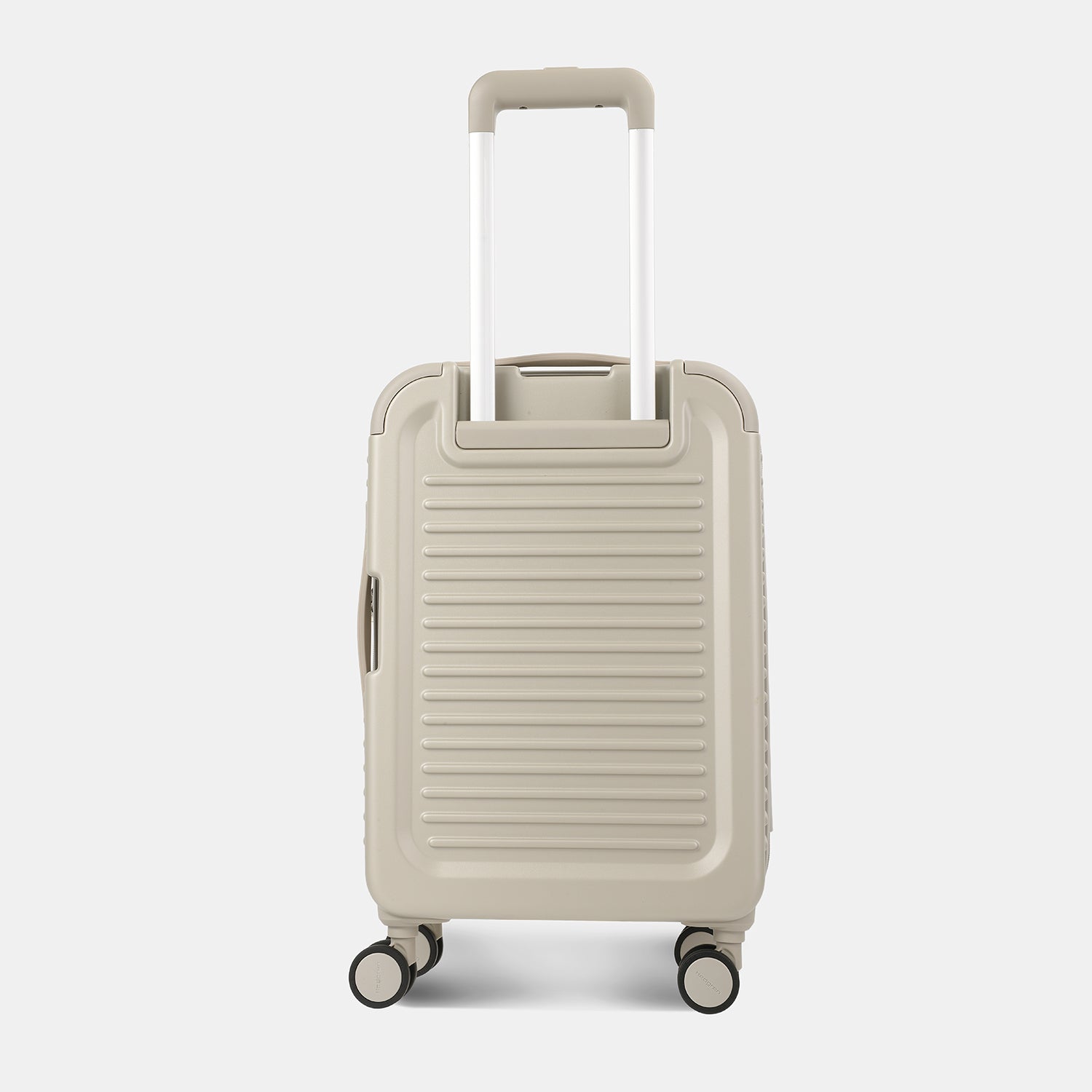 Back view of the Hedgren Raku Yuno hard-shell luggage in Grey, showcasing its clean lines and premium textured finish. Shop the Latest Online