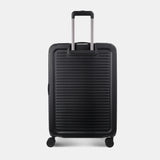 Back view of the Hedgren Raku Yuno luggage in Black, showcasing the textured hard shell and expandable zipper detail. Available for Online Purchase