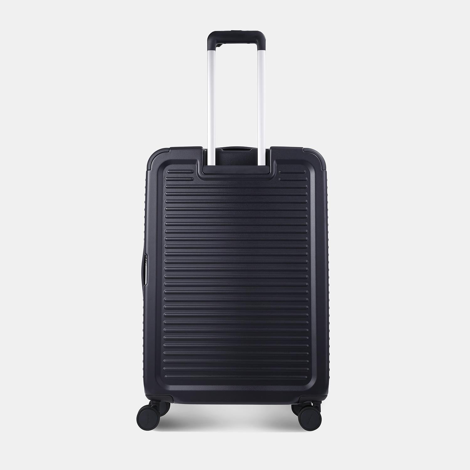 Back view of the Hedgren Raku Yuno luggage in Blue, showcasing the textured hard shell and expandable zipper detail. Available for Online Purchase