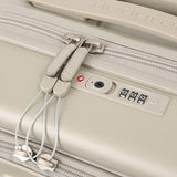 Close-up lock view of the Hedgren Raku Yuno Front Pocket Luggage in Grey, showcasing the secure lock. Shop Online at Mosafer Qatar