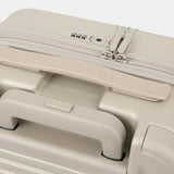 Close-up top view of the Hedgren Raku Yuno Front Pocket Luggage in Grey, showcasing the expandable and carry handles. Shop Online at Mosafer Qatar