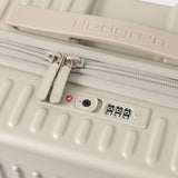 Close-up view of the Hedgren Raku Yuno luggage in Grey, showcasing the Lock detail. Available for Online Purchase