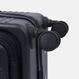 Close-up wheels view of the Hedgren Raku Yuno Front Pocket Luggage in Blue, showcasing the spinner wheels. Shop Online at Mosafer Qatar