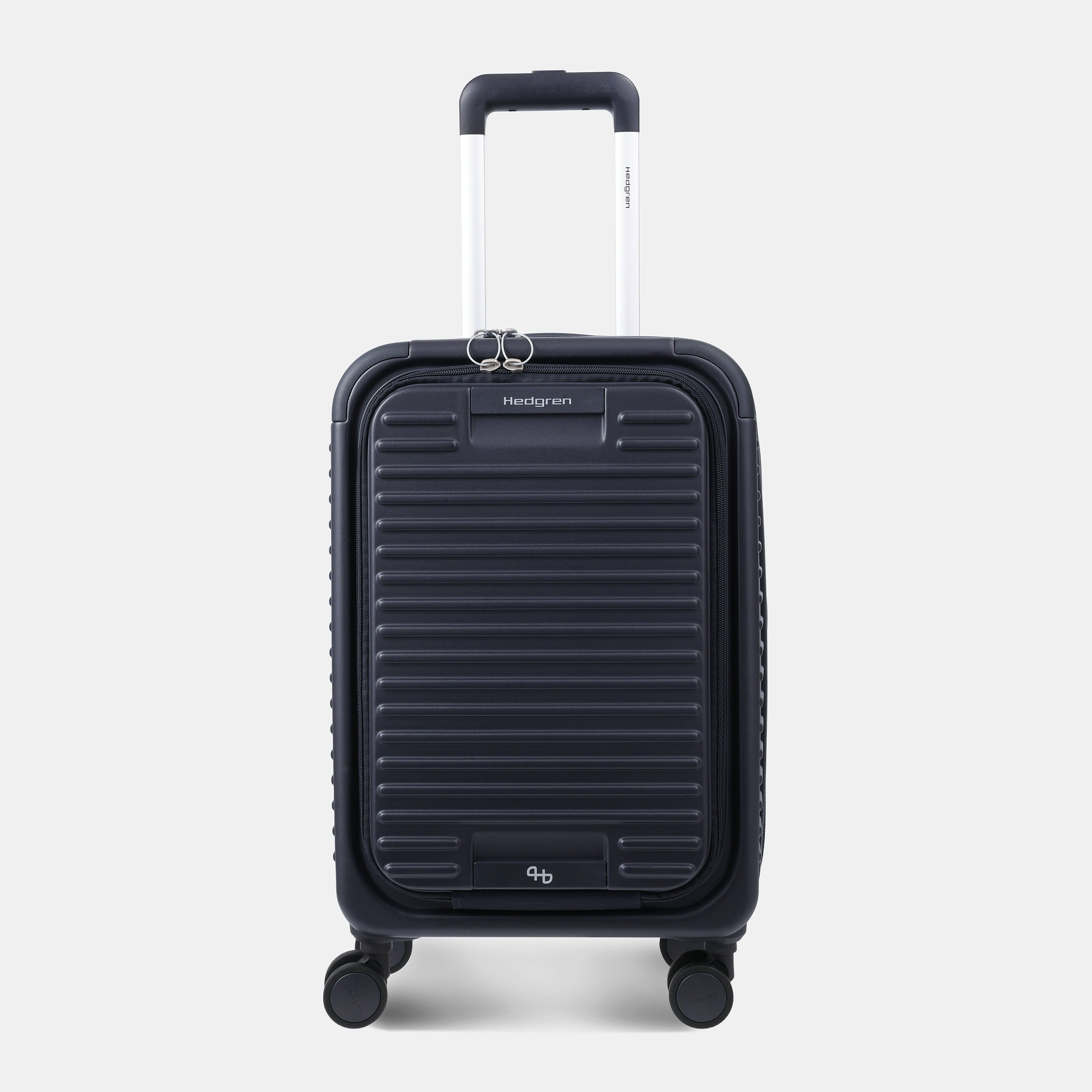 Front view of the Hedgren Raku Yuno Front Pocket Luggage in Blue, showcasing the textured hard shell and expandable zipper detail. Shop Online at Mosafer Qatar