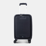 Front view of the Hedgren Raku Yuno Front Pocket Luggage in Blue, showcasing the textured hard shell and expandable zipper detail. Shop Online at Mosafer Qatar