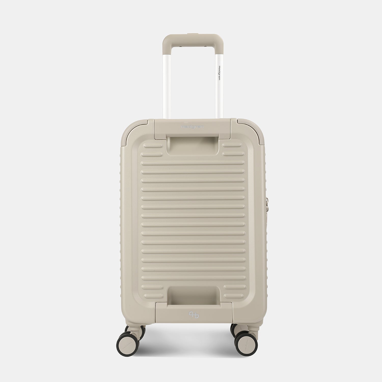Front view of the Hedgren Raku Yuno hard-shell luggage in Grey, showcasing its clean lines and premium textured finish. Shop the Latest Online