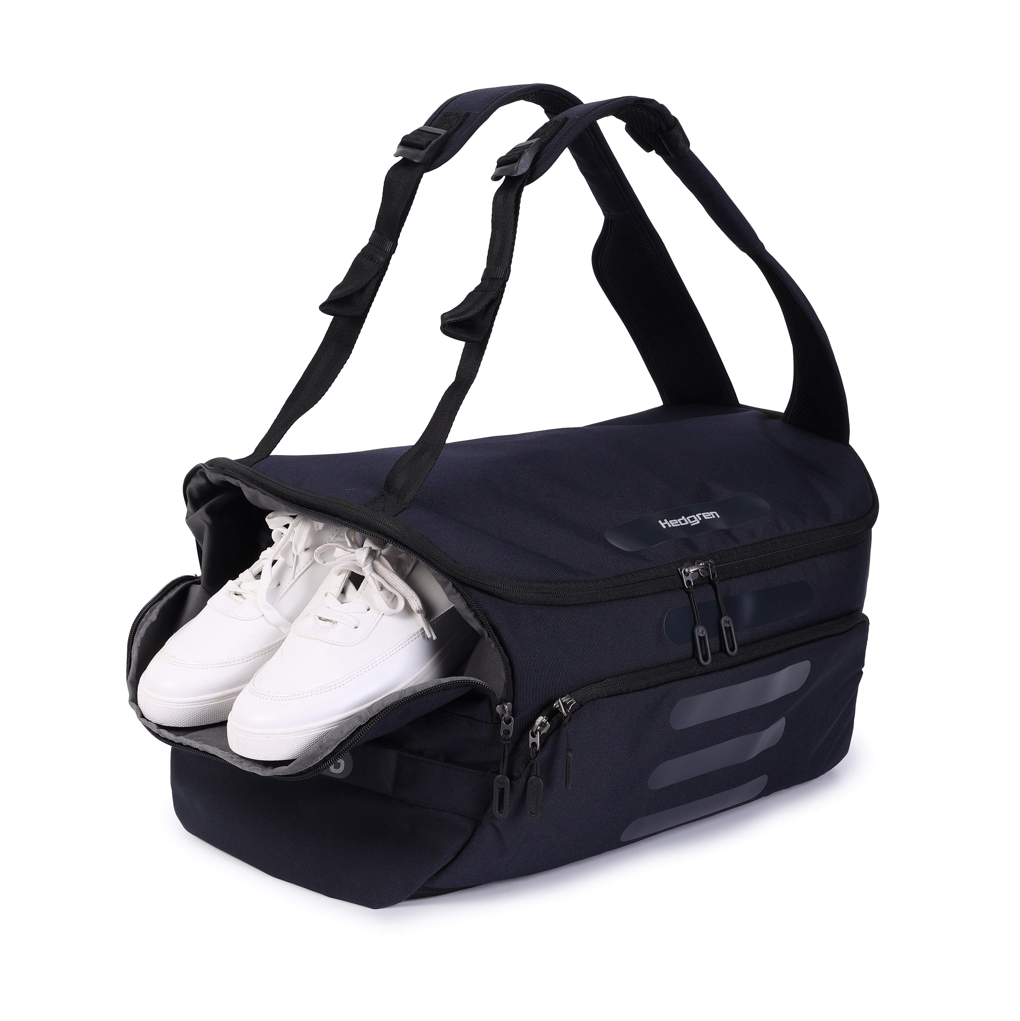 Hedgren Comby Sojourn Duffle Backpack Cabin Size Travel Bag RFID Blocking Compartments Water Repellent Fabric