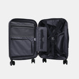 Inside view of the Hedgren Raku Yuno Front Pocket Luggage in Blue, showcasing the organizing belt and pockets. Shop Online at Mosafer Qatar