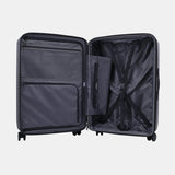 Inside view of the Hedgren Raku Yuno luggage in Blue, showcasing the belt and inside pockets with zippers detail. Available for Online Purchase