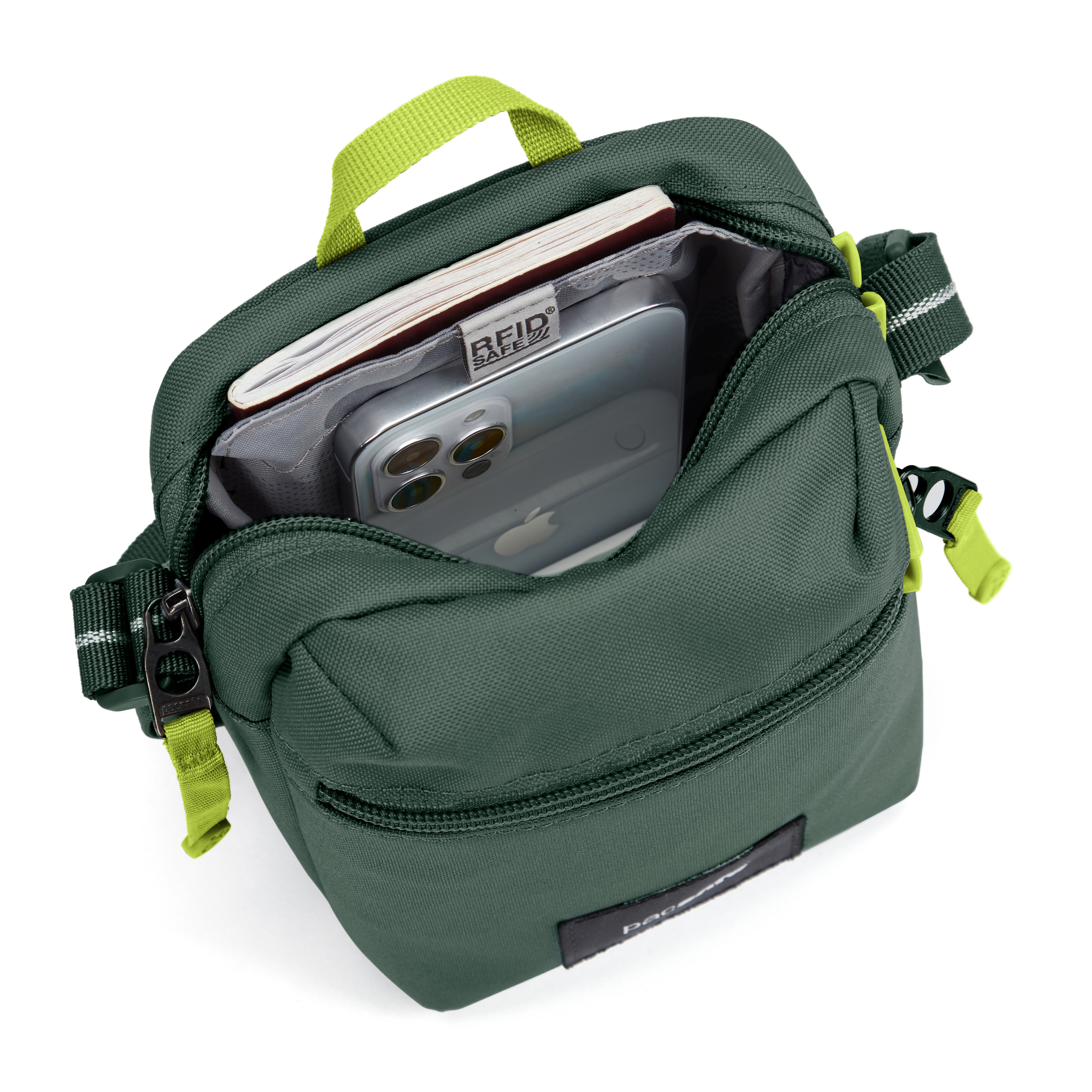 PACSAFE GO MICRO SPRUCE GREEN CROSS BODY BAG