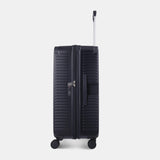 Side view of the Hedgren Raku Yuno luggage in Blue, showcasing the textured hard shell and expandable zipper detail. Available for Online Purchase