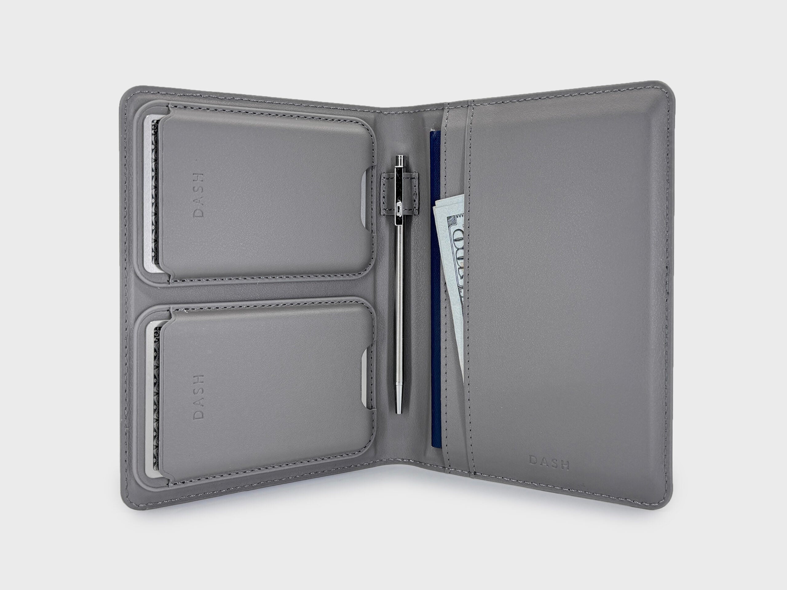 DASH GRAPHITE GREY TRAVEL PEN.BIFOLD.2X MAGHOLDERS PASSPORT JOURNAL